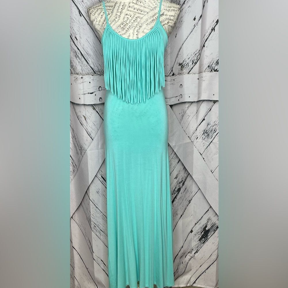 Wasabi + Mint Maxi Dress Fringe Front Size Small